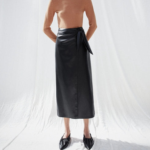 PU leather A-line skirt skirt - ROUTINE FASHION